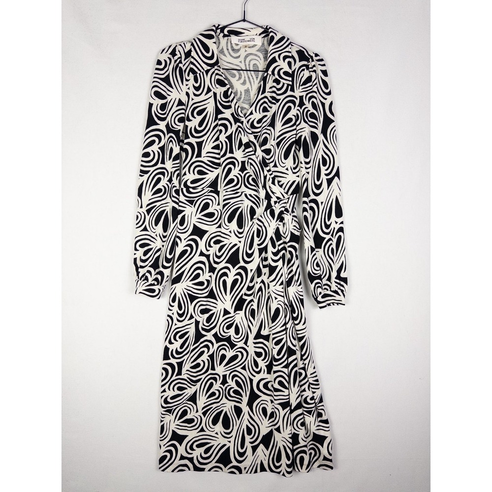 Diane Von Furstenverg Dress Womens XS Blackβ White Bogna Abstract Print Wrap